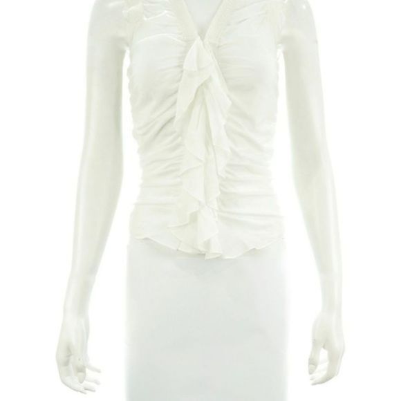 GABRIELE STREHLE WHITE RUFFLE SLEEVELESS SHIRT XS - Picture 2 of 4